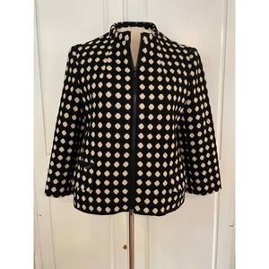 Jones New York Collection Polka Dot‎ Zip Front Jacket Black Cream Size 8